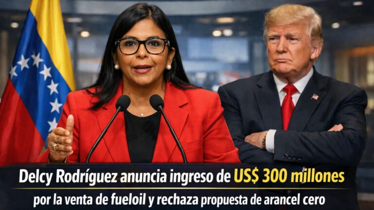 Delcy Rodríguez anuncia ingreso de US$ 300 millones por la venta de fueloil y rechaza la propuesta de Petro de arancel cero